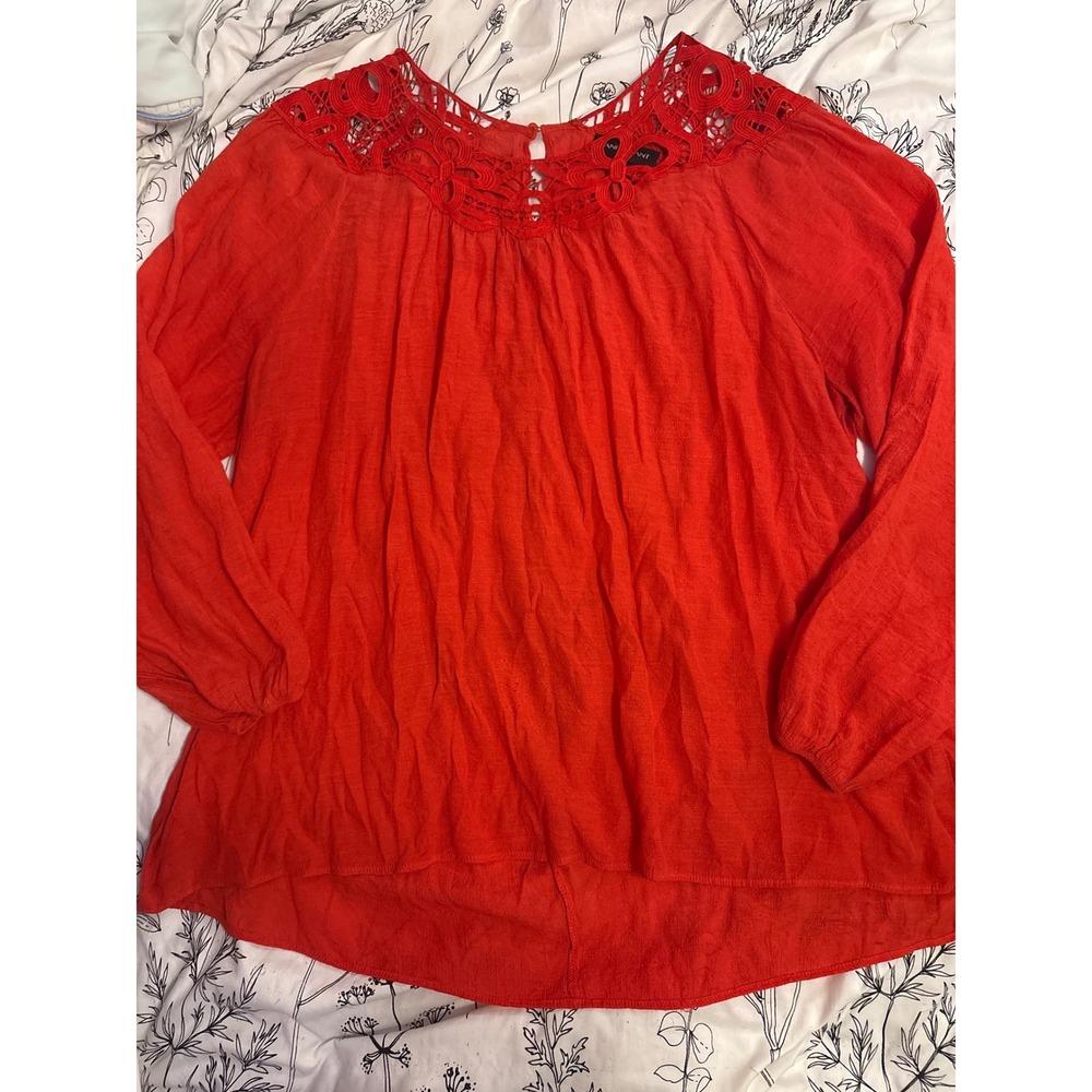 Lane Bryant Plus Size Red‎ Gauze Crochet Detail Tunic Blouse, Size 18/20